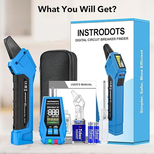 Circuit Breaker Finder, Digital Breaker Finder with GFCI Outlet Tester, AC 90-135V Electrical Circuit Tracer with Buzzer Alarm & Color LCD Display, Includes Batteries & Carrying Case