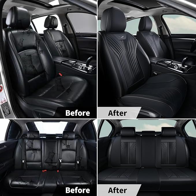 FLORICH Leather Seat Covers Car Seat Cover Full Set Waterproof Car Seat Protector Full Coverage Car Seat Cushion Universal Fit for Most Cars Trucks SUV, Black