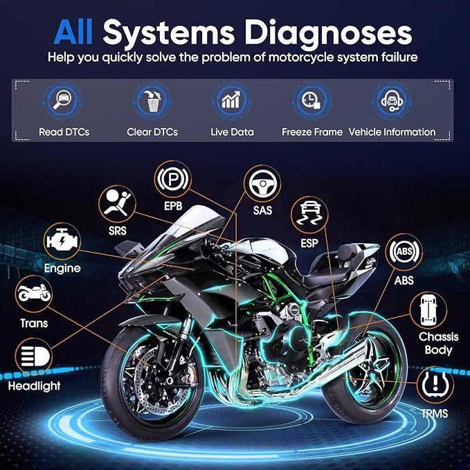 ANCEL MT700 7" Motorcycle Diagnostic Scanner, Professional Full System Powersports Scan Tool for BMW Ducati KTM Triumph Aprilia Harley Honda Yamaha, 35+ Service Functions, Active Test & ECU Diagnostic