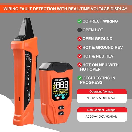 Circuit Breaker Finder with Large LCD Display, Rechargeable Circuit Tracer with GFCI Outlet Tester, Electrical Circuit Tracer with NCV Test & Flashlight, Set Includes Carrying Case and 3 Accessories