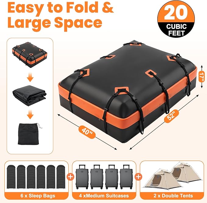DUMOS Car Rooftop Cargo Carrier 20 Cubic Feet, Car Roof Waterproof PVC Bag | with Anti-Slip Mat, Combination Luggage Lock, Reinforced Straps & Door Hooks, Fit Vehicles with/without Roof Racks