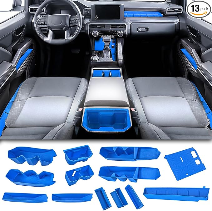 Silicone Liner Holder Inserts for Toyota Tacoma 2024 2025 4th Gen Interior Accessories Door Side Storage Box Organizer Trays Non-Slip Liner (for 2024 2025 Tacoma, Pack of Blue Silicone Holder)