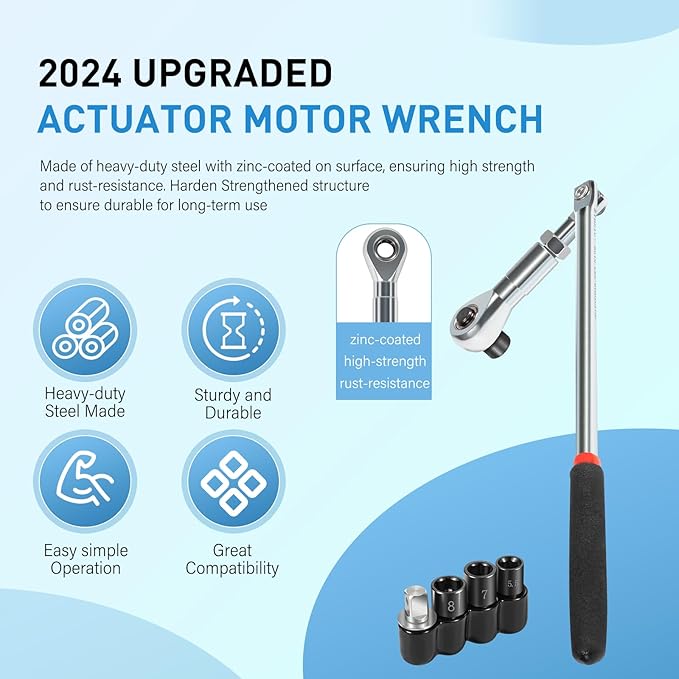 Yoursme 64180 Actuator Motor Wrench Kit Come with 5.5mm 7mm 8mm Sockets and 1/4" Square Drive Adapter, Replace Fasteners on Small Electric HVAC Motors