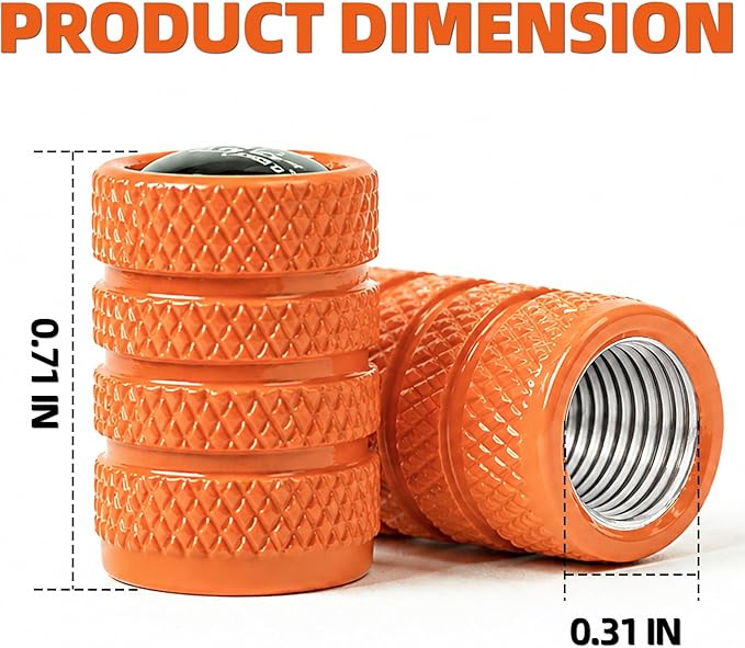 ALL-TOP Tire Valve Stem Caps (5 Pack) Aluminum Tyre Air Valve Cover Corrosion Resistant Universal for Vehicle Truck Motorcycle Car Bike, Orange