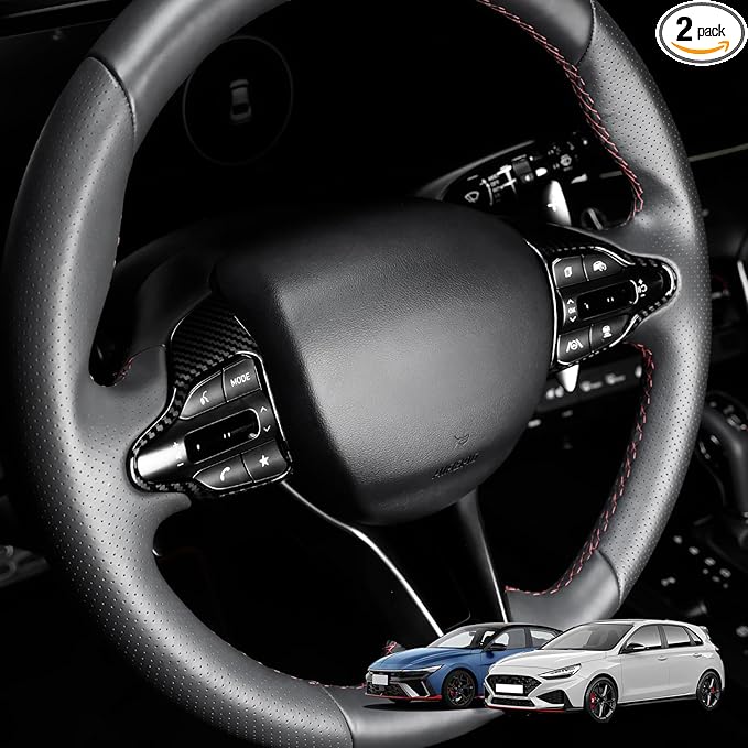 Carbon Fiber Style Steering Wheel Trim Control Button Cover Compatible with Hyundai Veloster JS N line 2019-2022 Hyundai Kona N hyundai i30 2017-2022 Automotive Accessories