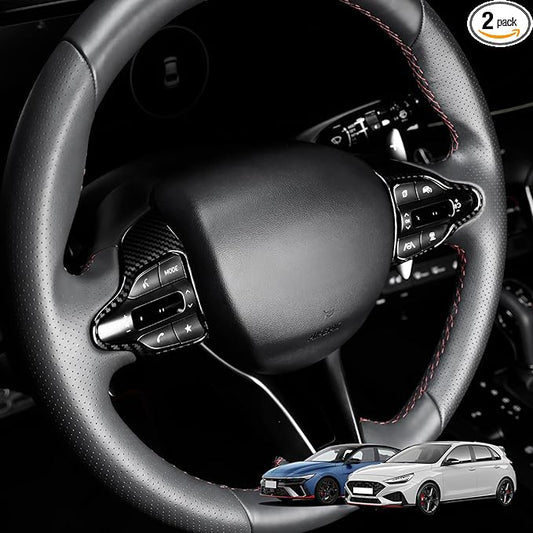 Carbon Fiber Style Steering Wheel Trim Control Button Cover Compatible with Hyundai Veloster JS N line 2019-2022 Hyundai Kona N hyundai i30 2017-2022 Automotive Accessories