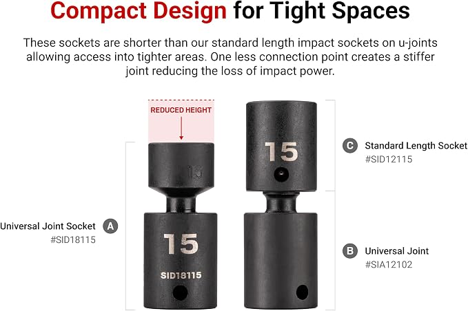 TEKTON 3/8 Inch Drive Universal Joint Impact Socket Set | SID97004
