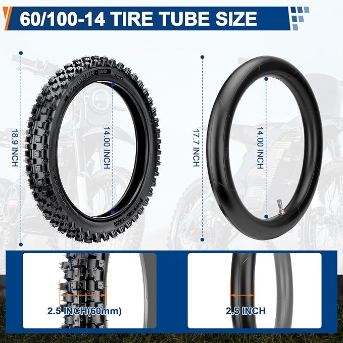 Front 60/100-14 2.50-14 Tire and Inner Tube for 110cc 125cc XR70 CRF70 CRF110 KLX110 PW80 TTR90 DRZ110 TaoTao DB14 SSR Off Road Motocross Pit Dirt Bike Parts