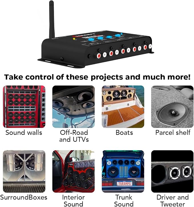 Taramps Pro 2.4 BT Bluetooth DSP Crossover Full, Digital Signal Processor, Car Audio Equalizer with App, Gain up to 9V, 15 Band Graphic Equalization, 12 preset EQ, 2 in and 4 Out, High Level Input