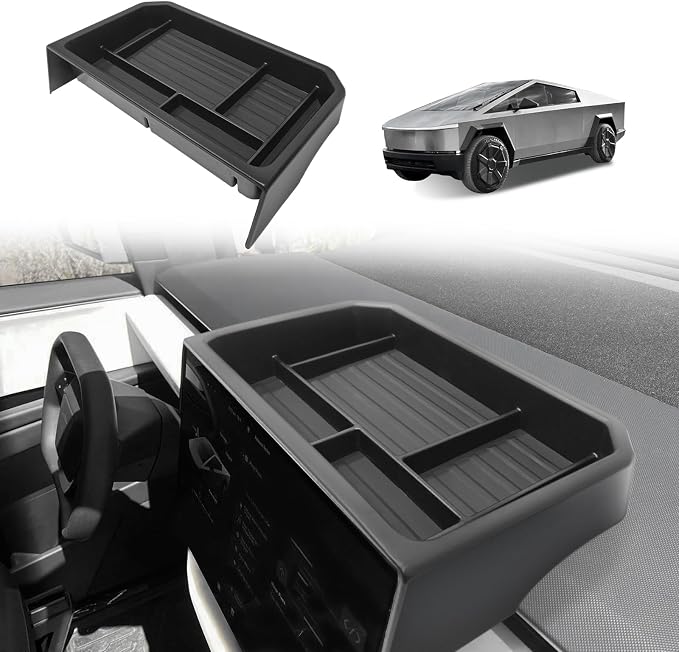 BestEvMod Center Console Screen Dash Organizer Compatible with Tesla Cybertruck 2026 2025 2024 Pickup Dashboard Organizer Back Storage Box Tray Custom fit (Screen Back Tray - ABS)