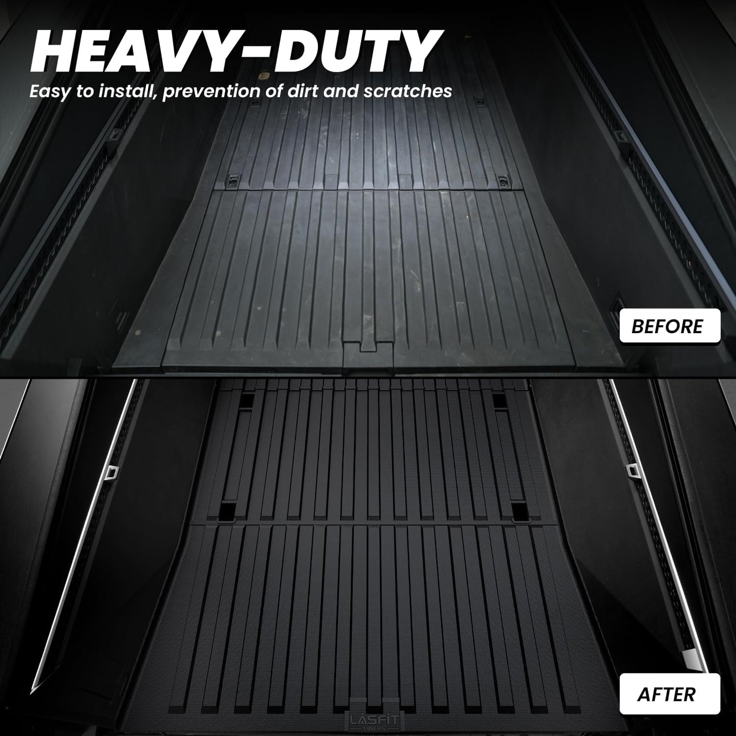 LASFIT Truck Bed Mat for Tesla Cybertruck 2024 2025 2023 6FT Bed Liner Car Accessories, Custom Fit TPE All Weather Pickup Cargo Liner Frunk Rear Sub Trunk Mat Set 3PCS