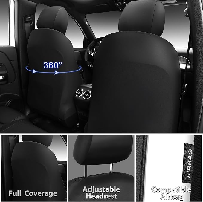 CAR PASS Memory 3D Foam Car Seat Covers Full Set, Breathable Mesh Thick Seat Covers for Cars,White Leather Seat Covers,Airbag Compatible Universal Automotive Comfort for SUVs Trucks SUV, Black White