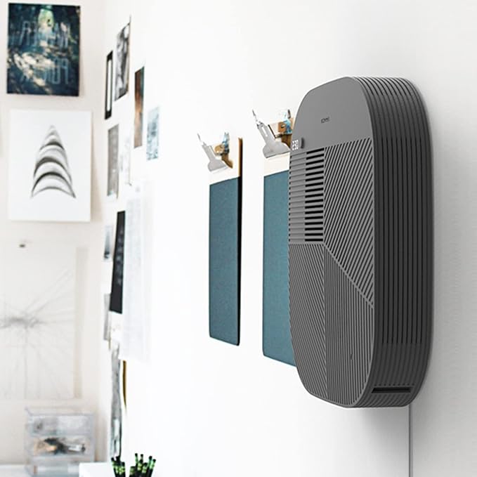 KOMMA Lov Air Purifier for Bedroom, 3.1 inch Slim Wall mount & Stylish Standing type, Hepa Filter Air Cleaner, Remove Fine Dust, Smoke. (Light Charcoal with with Cradle)