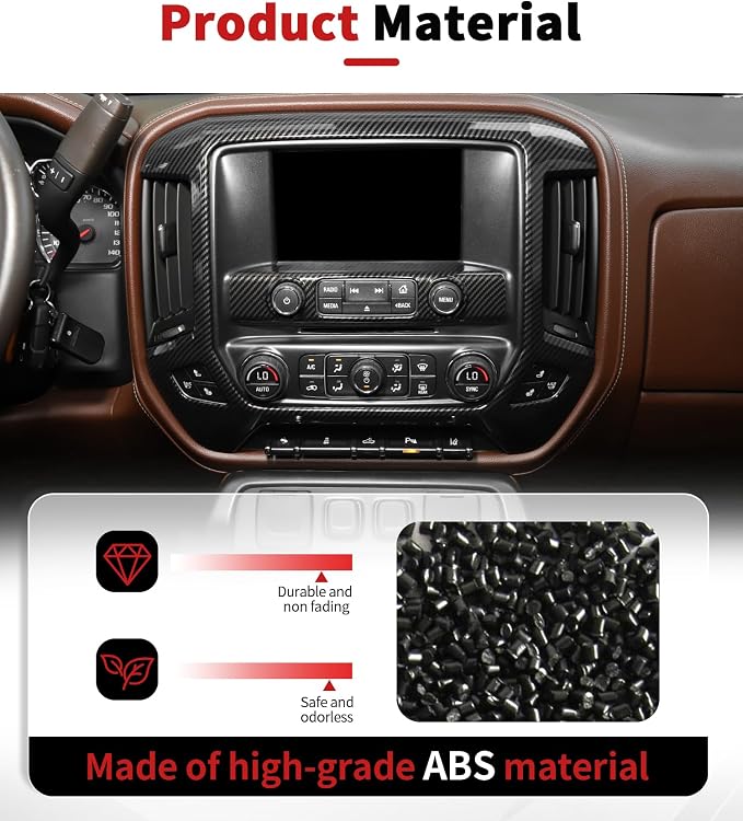 JWWY Interior Trim Kit Compatible with 2014–2017 Chevy Silverado & GMC Sierra, Center Console Dashboard Passenger Side Glove Box & Push Start Button Cover Trim Accessories Carbon Fiber 15pcs