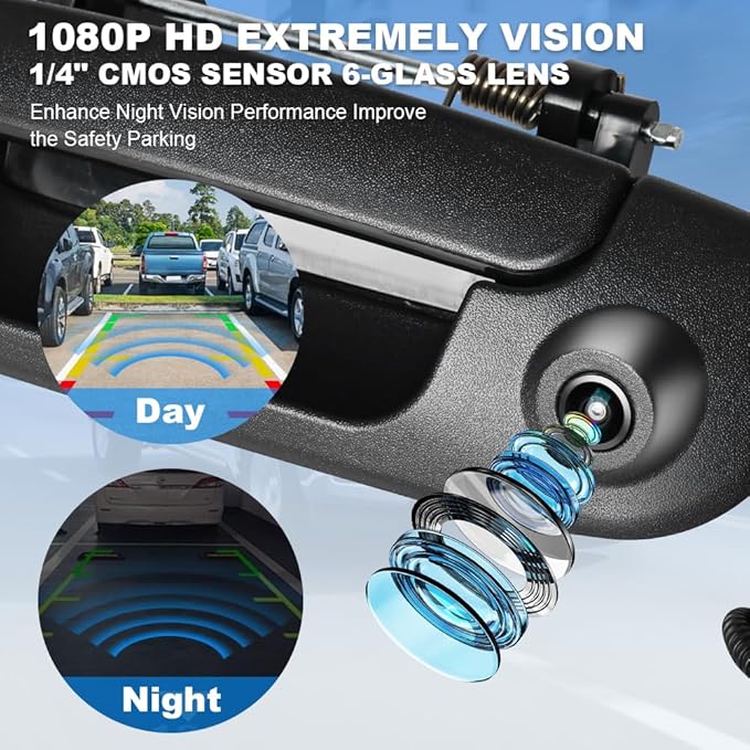 Rear Tailgate Handle Backup Camera Compatible with Dodge Ram 1500 2500 3500 2002-2008 Rear View Reverse Back Up Camera RCA Connector with Key Hole-Textured Black, 55276237AA