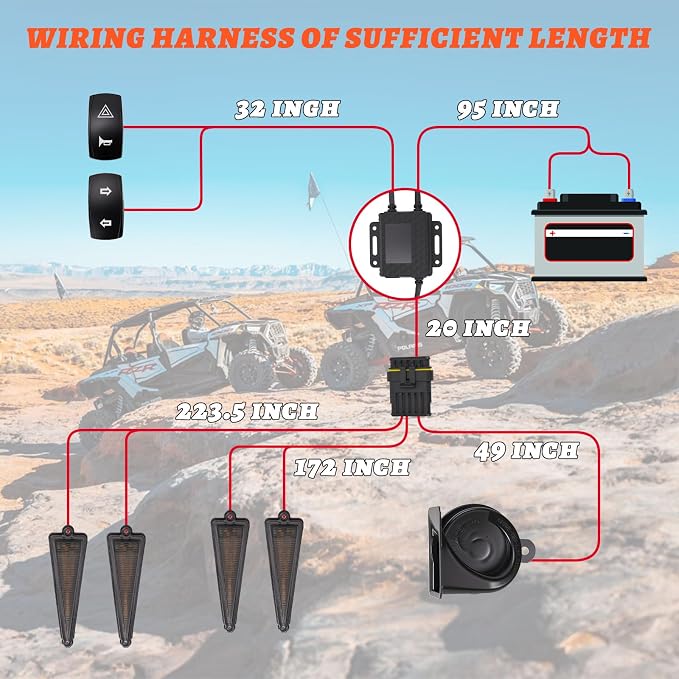 UTV Triangle Turn Signal Kit with Rocker Switch, 110dB Horn | ATV Turn Signal Kit Pre-Wired, Plug and Play, Universal Street Legal Kit, Compatible with Polaris, Can-Am, Kawasaki, CFMOTO