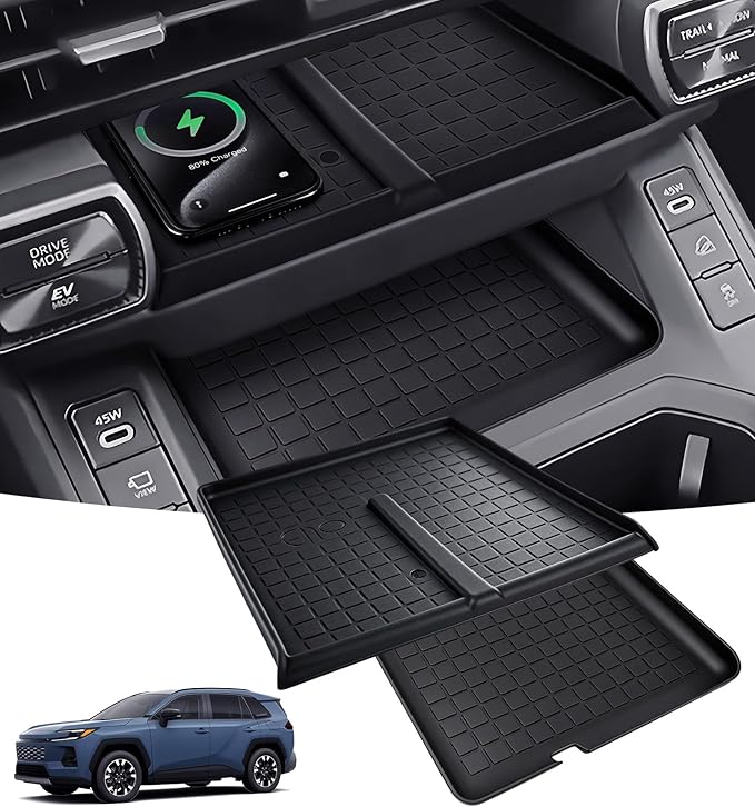 Wireless Charging Protective Mat & Center Console Storage Protective Mat for Toyota RAV4 2026, Interior Accessories Silicone Anti-Slip Console Cover Pad for 2026 RAV 4, Black