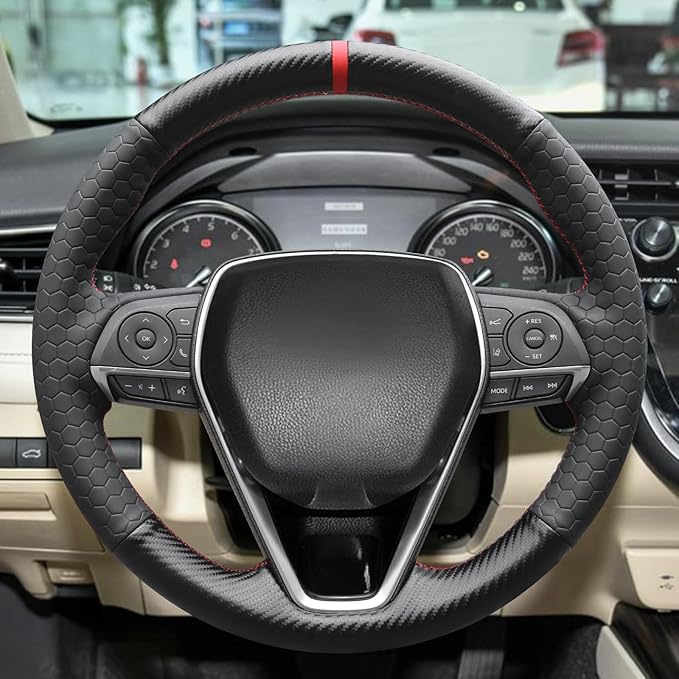 MEWANT Steering Wheel Cover for Toyota RAV4 2019-2024/Camry 2018-2024/Corolla 2020-2024/Avalon 2019-2022 Hand-Stitched Steering Wheel Wrap