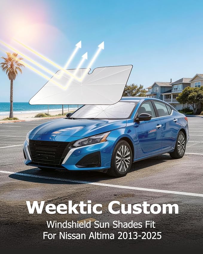 Weektic Custom Windshield Sun Shade Umbrella for Nissan Altima 2013-2026, [Double Thickened Ice Crystal Coating] Sun & Heat Protection, Keep Vehicle Cool & Protect Interior
