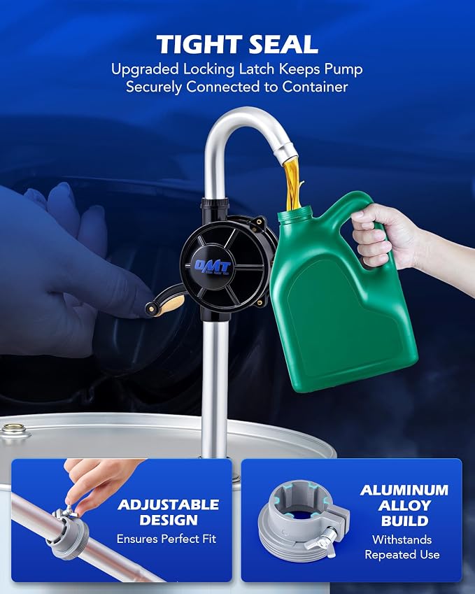 Orion Motor Tech 55 Gallon Drum Pump, Hand Crank Fuel Transfer Pump for 15 to 55 Gallon Drums, Heavy Duty Aluminum Alloy Barrel Pump with 39.4" Discharge Hose for Non Corrosive Fluids Diesel Kerosene