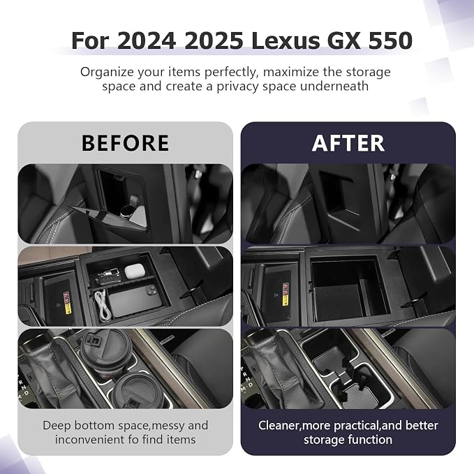 LUWU Center Console Organizer for 2024 2025 2026 Lexus GX 550 Accessories Hidden Box, Armrest Storage Box, Center Console Cup Holder GX 550 Accessories 2025 2026 3-Pack (NOT FIT COOL BOX)