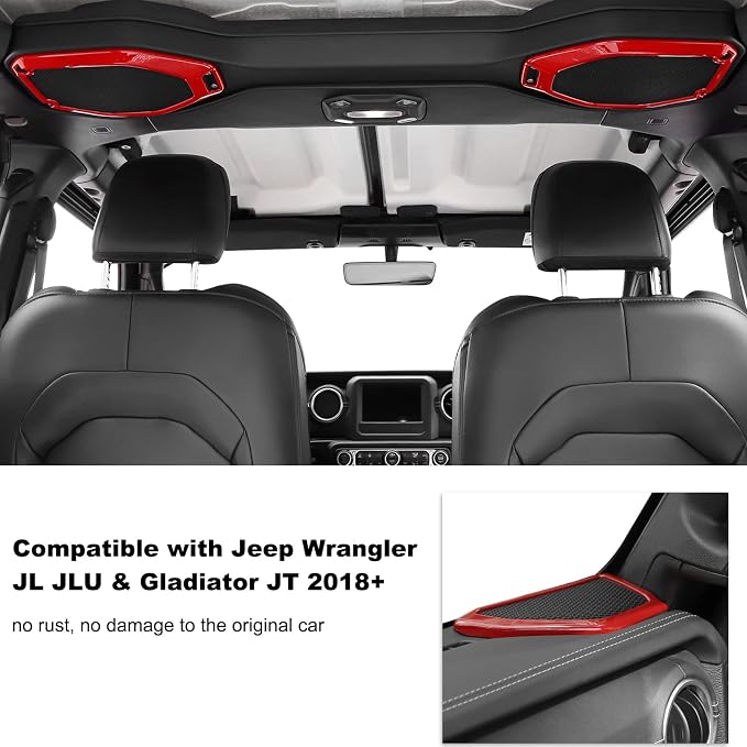 A Pillar Speaker Trim Cover & Roof Speaker Audio Trim Cover Ring Kit Decoration Interior Accessories for Jeep Wrangler JL JLU & Gladiator JT 2018-2022,Red