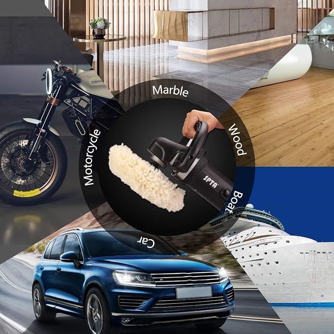 SPTA Wool Polishing Pads, 8"(200mm) 100% Natural Wool Buffing Pad with Hook & Loop Backing 4pcs Set Come with 5/8-11 Thread Backing Plate for Car Polishing, Buffing and Cutting