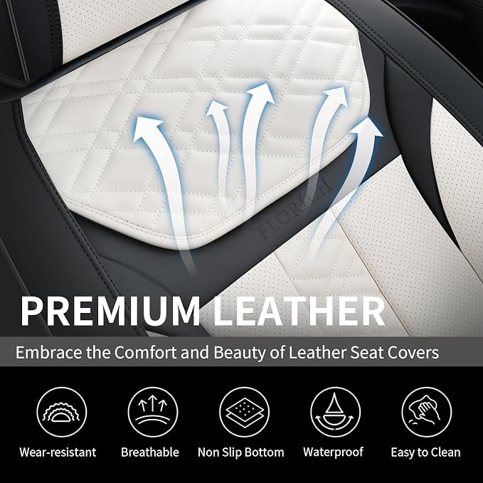 FLORICH Seat Covers, Front Seat Covers 2 PCs, Automotive Seat Cover for Cars, Luxury Leather Universal Seat Cover Accessories Fit for Most Cars SUV Truck Sedans(White)
