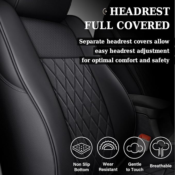 Coverado Tacoma Seat Covers Full Set, Faux Leather Seat Covers Custom Fit for 2005-2023 Toyota Tacoma Double/Crew Cab Base Prerunner SR5 Limited TRD Sport Interior Covers (Black)