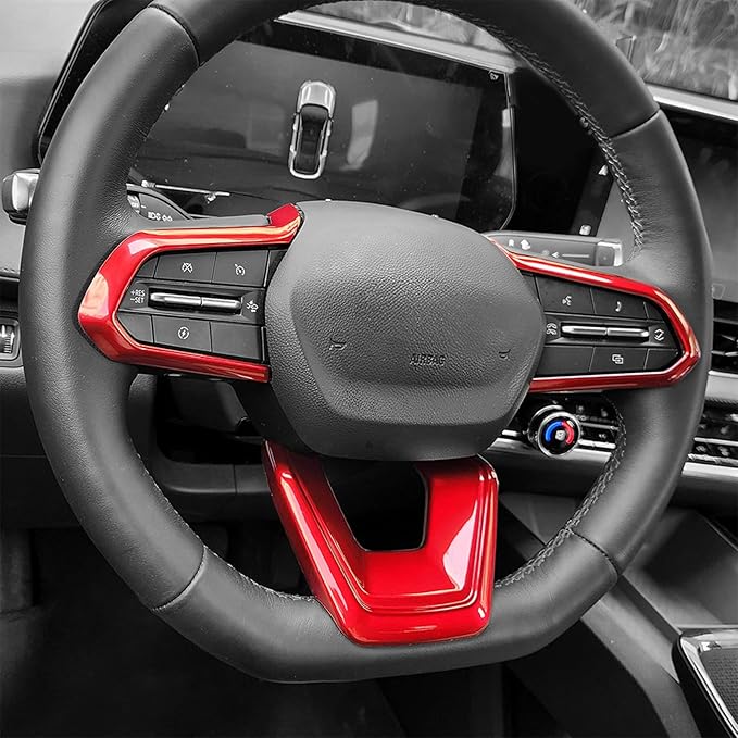 Premium Car Steering Wheel Handle Frame Cover, Compatible with Chevy Equinox 2025-2026 Accessories– Anti-Slip, Universal Fit, Easy Install & Luxury Upgrade Accessories (Red)