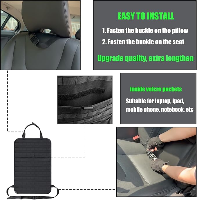 6 Pack Tactical Molle Automotive Seat Back Organizer Tactical Vehicle Panel Organizer with 5 Detachable Molle Pouch for Car Truck Ford Jeep Vehicle,US Flag Patch For Man (5 Pouches)