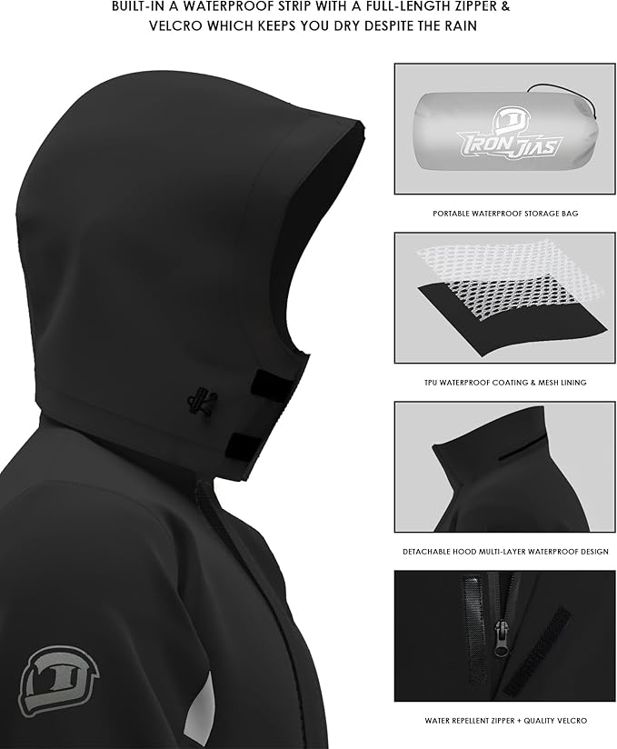 IRON JIA'S Rain Suit, Motorcycle Rain Gear for Men & Women, Waterproof Jacket and Pants, Breathable Reflective Raincoat for Farm Fishing Golf (Black XL)