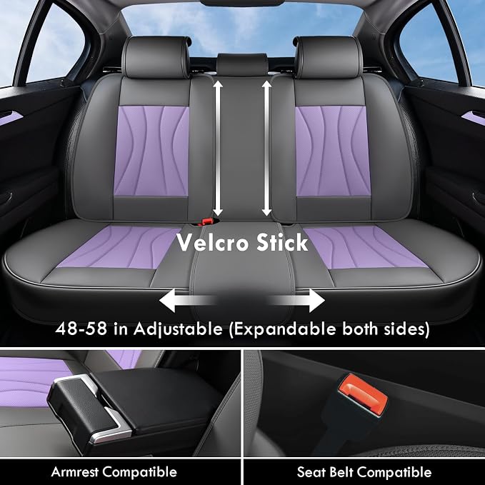 Coverado Seat Covers Full Set, Leather Car Seat Covers, Waterproof Seat Covers for Cars, Front and Back Car Seat Protectors, Car Seat Cushions Universal Fit for Most Cars (Gray&Purple)