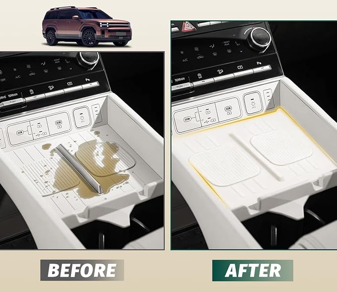 Cup Holder Insert & Wireless Charging Protective Mat for 2024 2025 2026 Hyundai Santa Fe White 2Pcs (Scratch & Scuff Free) (Easy to Clean) Center Console for Hyundai Santa Fe Accessories