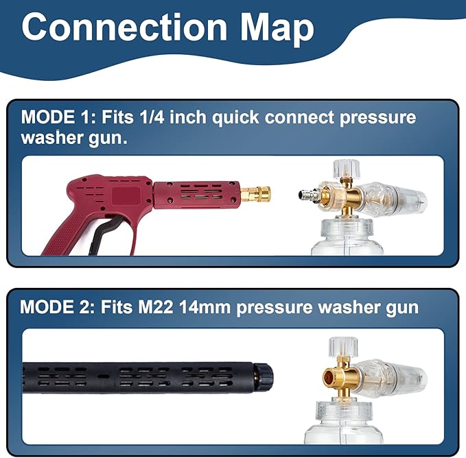 Raincovo Pressure Washer Foam Cannon, Stainless Steel Filter, Adjustable Nozzle with M22 and 1/4 Inch Quick Connect, with 7 Nozzle Tips 3.0GPM, 1/4 Inch Quick Connector