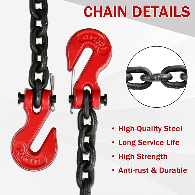 Heavy Duty G80 Transport Binder Chain 1/4'' Inch x 20 Feet,Tow Chain with G70 Clevis Grab Hooks,3300 lbs Safe Working Load Logging for Transporting, Towing(1/4'' x 20FT Black)-2 Packs.