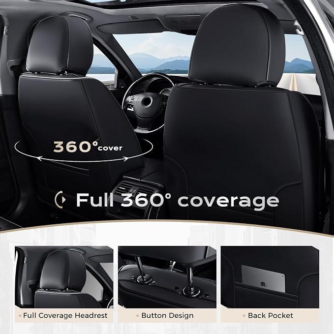 Coverado Seat Covers, Car Seat Covers Front Seats, Leather Seat Covers for Cars, Car Seat Protector Waterproof, Black Car Seat Cushion, Front Carseat Cover Universal Fit for Most Cars Camo