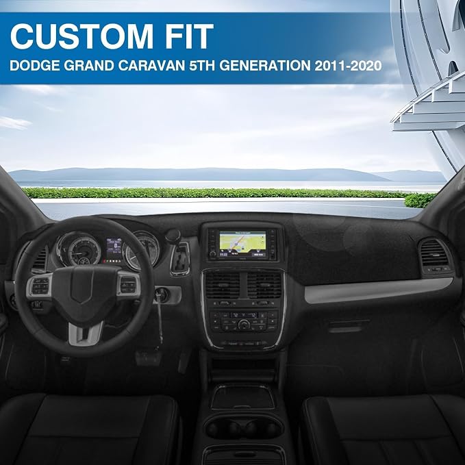 KUST Black Dash Cover for Dodge Grand Caravan 2011-2020(SE,SXT,GT)/Chrysler Town & Country 2011-2016 Polyester Dashboard Cover Non-Slip Center Console Dash Cover Accessories for Grand Caravan
