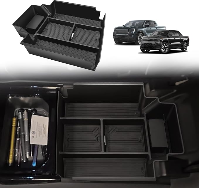 BestEvMod Center Console Organizer Tray Compatible with Chevrolet Silverado EV WT RST LT/Sierra EV 2026 2025 2024 Pickup Armrest Storage Box (Top)