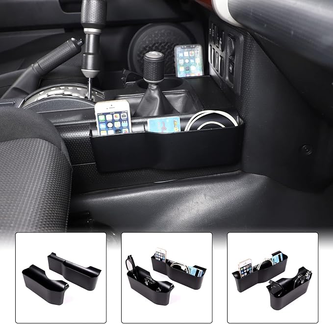 Aunginsy Center Console Gear Side Storage Box Compatible with Toyot@ FJ Cruiser 2007-2021 Car Shift Hanging Organizer Tray Armrest Basket ABS Inter Accessories (11027)