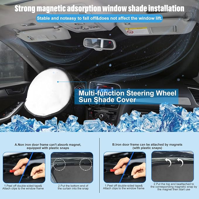 3PCS Car Window Shades Front Windshield Sun Shade Foldable Window Shade Custom Fit for 2015-2020 2016+Honda Fit Accessories Car Shades for Front Windows Anti-UV Rays Block Heat