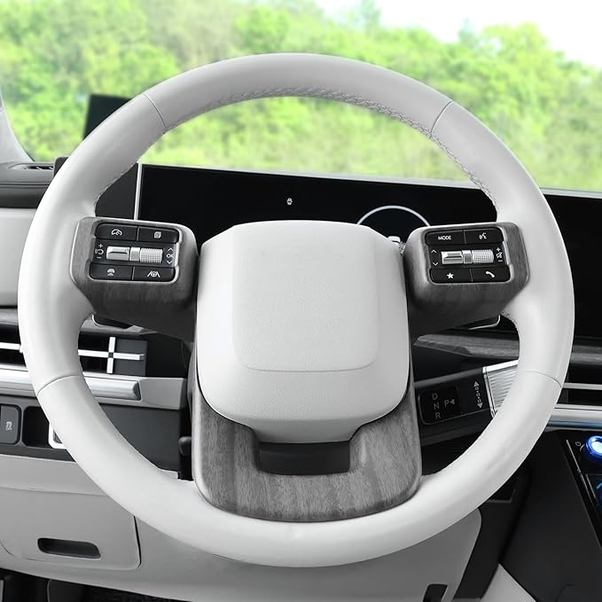 ABS Car Steering Wheel Frame Cover Steering Wheel Button Panel Protection Frame Molding Trim Compatible with Hyundai Santa Fe 2024-2026 Accessories(Wood Grain Style)