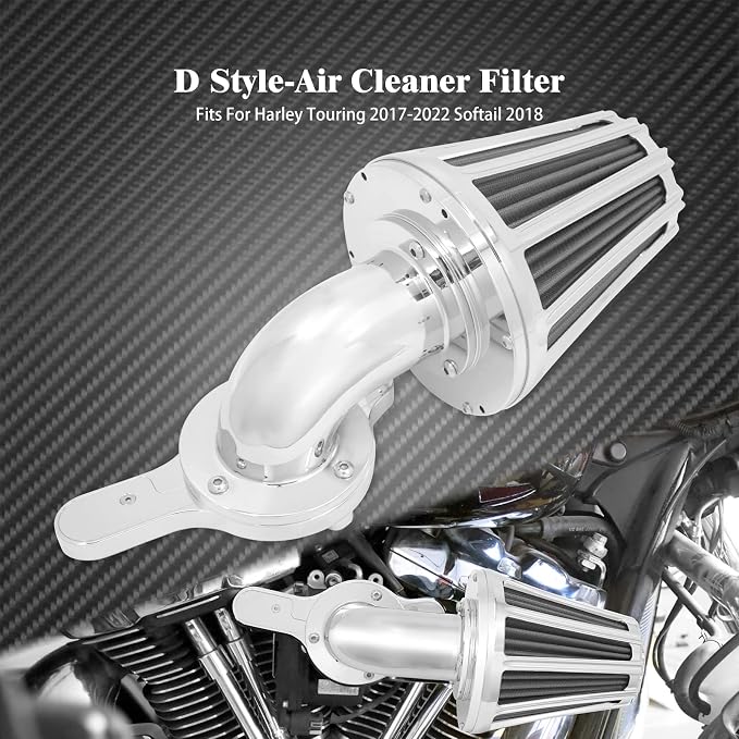 Air Cleaner Filter 90° Forward-Facing Intake Kit CNC Fit for Harley Touring Softail (Chrome Housing Grey Element, D For M8 Touring 17-23 Trike 17-25 Softail 18-24)
