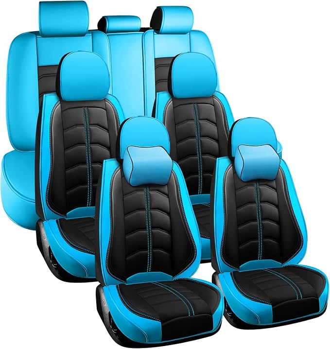 Car Seat Cover 7 Seats for Toyota Highlander 2001-2026, Durable Wear Resistant Waterproof Seat Covers, Breathable No Odor Premium Leather Vehicle Interior Accessories.(7 Luxury,Black Blue)