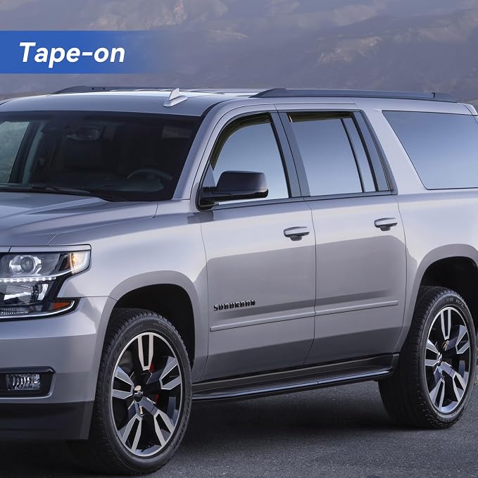 YQAUTEC Window Visors Rain Guards Shield for 2015-2020 Chevy Tahoe/GMC Yukon(Not for XL or Denali), Out-Channel Window Wind Deflectors Vent Rain Visors Shades for 15-20 Cadillac Escalade(Not for ESV)