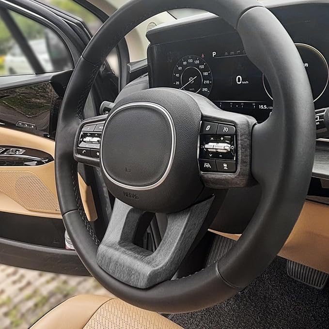 ABS Steering Wheel Panel Cover Trim Button Frame Cover Molding Sticker Compatible with Kia Carnival 2022-2025 [KA4] Kia Sorento 2021-2025 [MQ4] Accessories(Wood Grain Style)