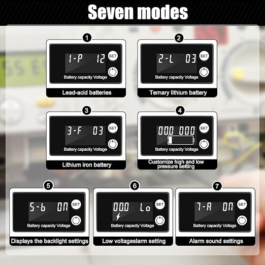 Kingdder 4 Pack Digital Battery Monitor for Golf Cart 8-100v, 12v 24v 36v 48v 60v 72v, LCD Display with Capacity Alarm & Temperature Sensor for Marine Boat/Car/Motorcycle Lithium Lead Acid Batteries