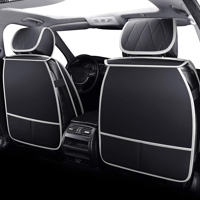 Aierxuan 5 Car Seat Covers Waterproof Leather Universal Cushions Split Bench Compatible with 4Runner CRV Camry Yaris Sienna Venza FJ Cruiser Wrangler Tucson Equinox(Full Set, Black-White)