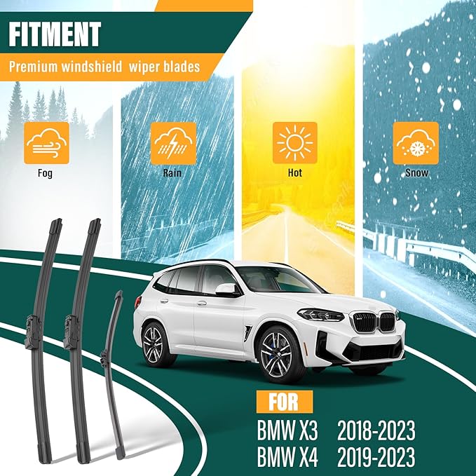 Windshield Wiper Blades Replacement for BMW X3 2018-2023, BMW X4 2019-2023, Original Equipment Replacement Front Rear Wiper Blade Set - 26" 20" 12" (Set of 3)