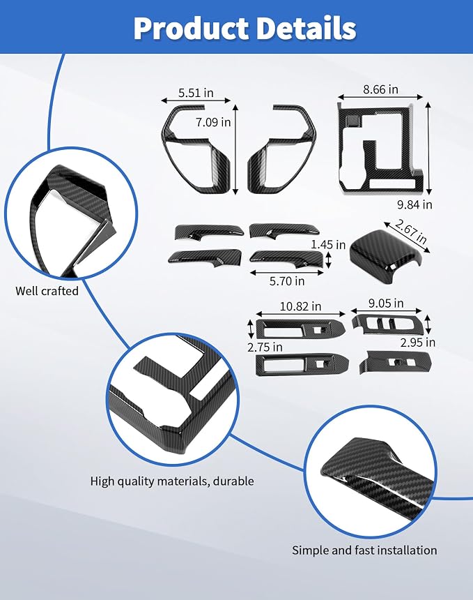 12PCS Center Console Interior Trim Kit for 2024 2025+ Toyota 4Runner | Auto Decor Set/Door Handle Trim/Window Control Panel/Center Console Gear Shift Knob Panel Cover Trim Interior Accessories